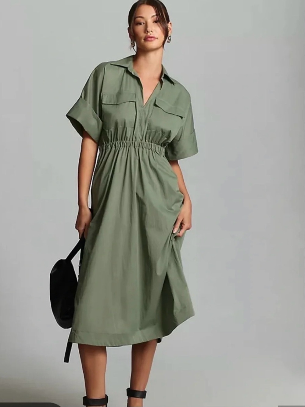 Anthropologie Olive Green Midi Utility Dress